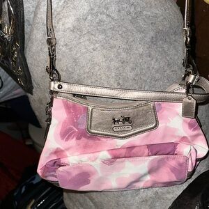 Coach Pink and Silver Floral Crossbody Bag